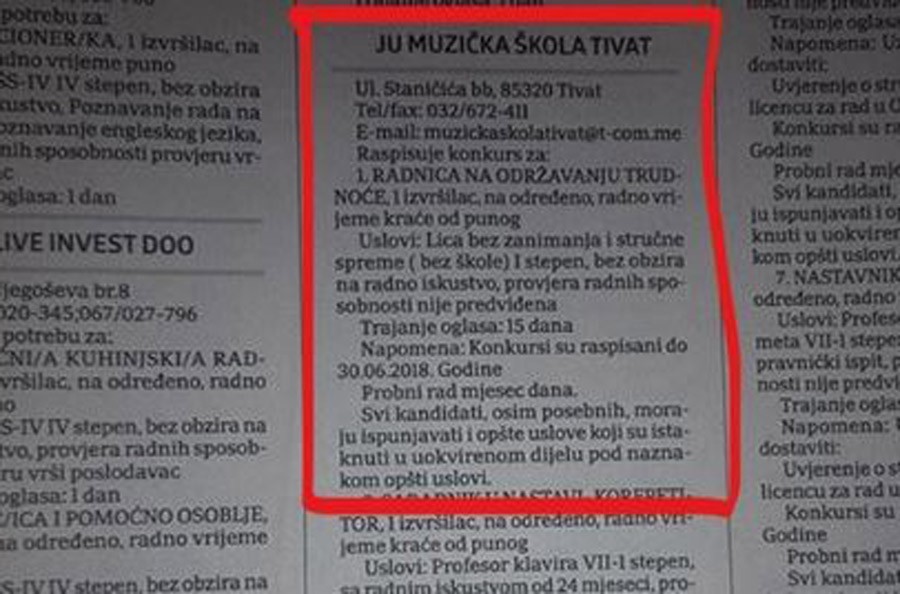 U crnogorskim medijima osvanuo URNEBESAN konkurs: Potrebna "radnica za održavanje trudnoće"