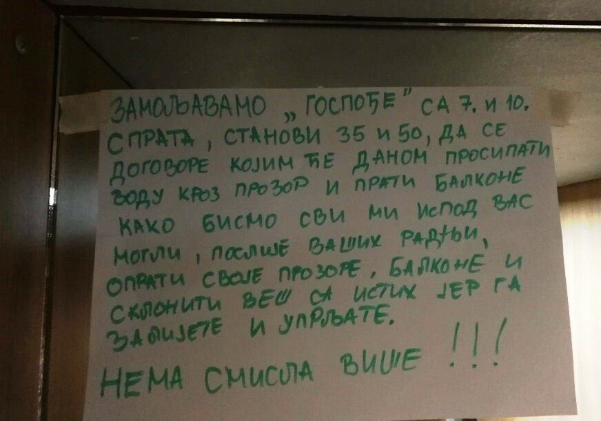 LJUTI STANARI Ostavili poruku za komšinice koje prosipaju vodu po njihovom VEŠU I PROZORIMA