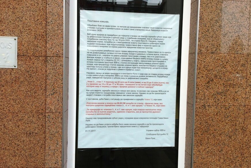 NE MOŽETE DA GA NE VIDITE Komšije postavile obavještenje kojim ZAHTIJEVAJU TIŠINU