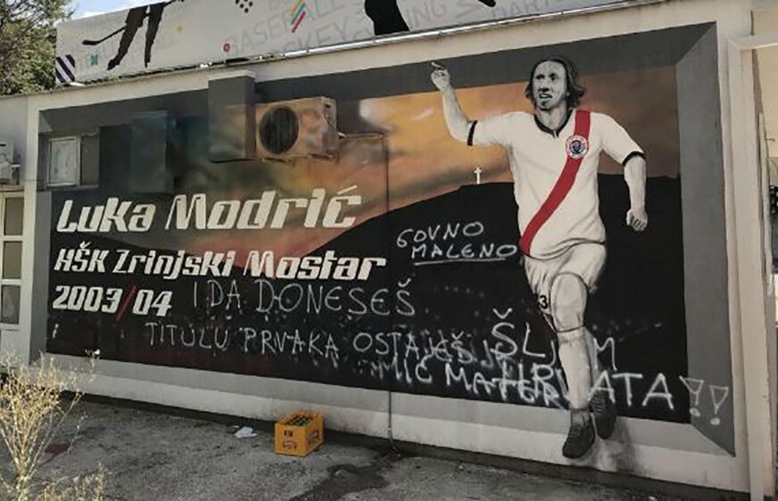 NE PRAŠTA SE USPJEH Mural Luke Modrića u Mostaru prešaran uvredljivim porukama