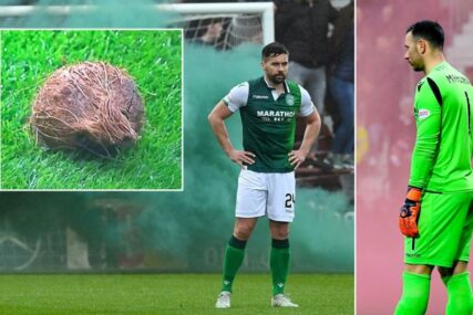HAOS U ŠKOTSKOJ Meč Harts - Hibernijan kasnio zbog pirotehnike, kokos ubačen u teren