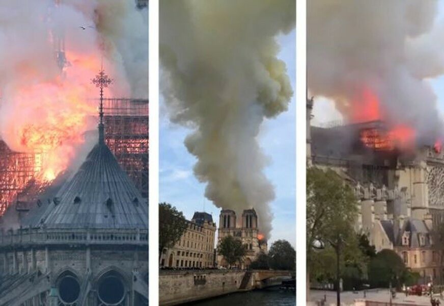 DRAMATIČAN SNIMAK Požar uništava čuvenu katedralu u Parizu, SRUŠIO SE I GLAVNI TORANJ (VIDEO)