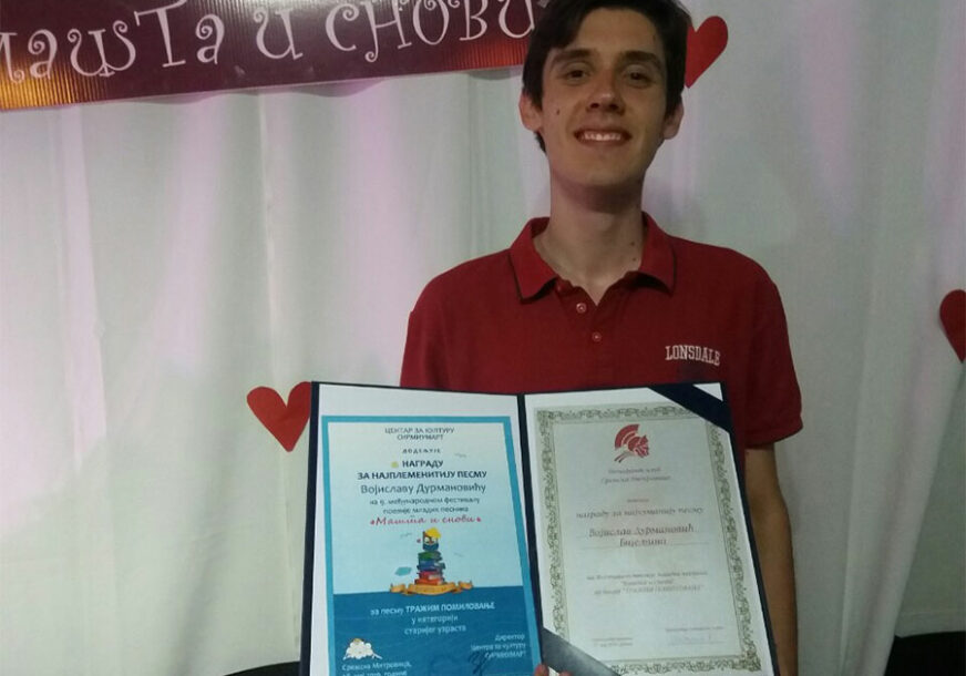 Festival "Mašta i snovi": Učenik bijeljinske Gimnazije "Filip Višnjić" dobio nagradu za NAJPLEMENITIJU PJESMU