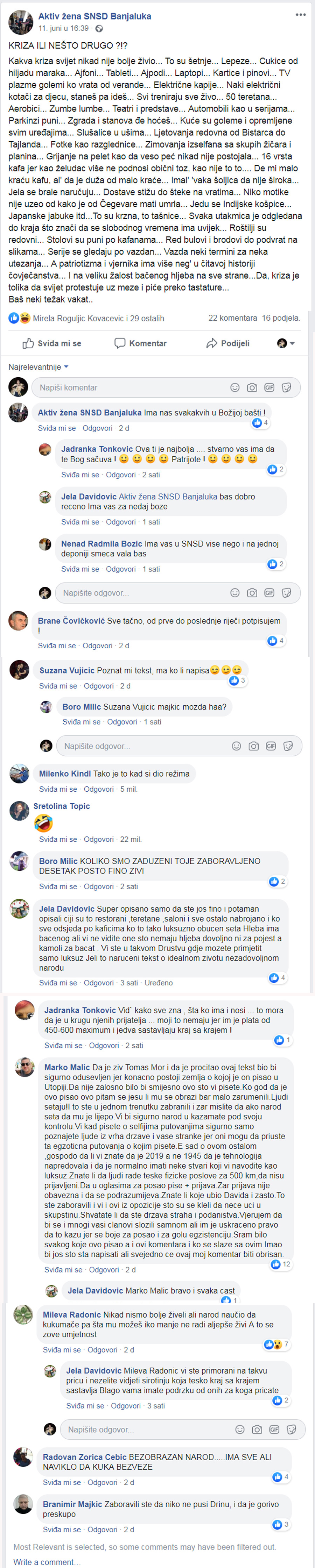 Foto: Aktiv žena SNSD Banjaluka/screenshot Facebook