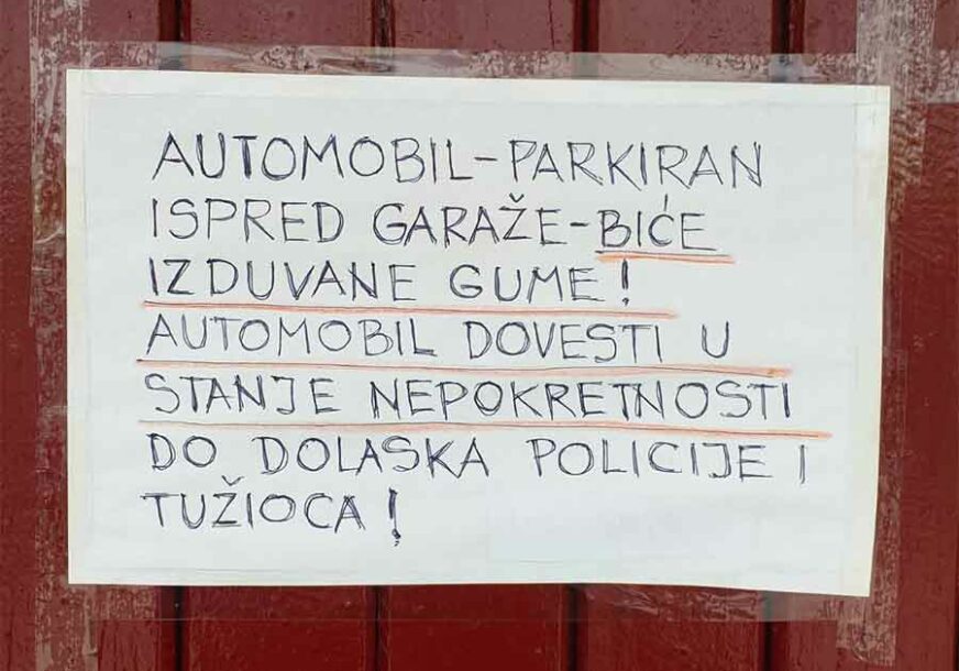 PORUKA OSTAVLJENA NA VRATIMA GARAŽE Upozorenje nesavjesnim vozačima nasmijalo Banjalučane