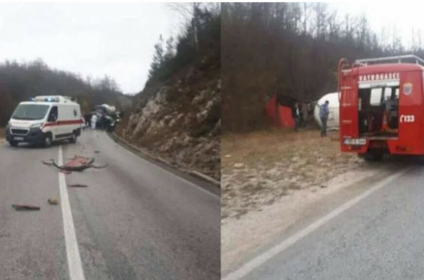 TEŠKA NESREĆA KOD ROGATICA Dvije osobe povrijeđene u sudaru cisterne i automobila