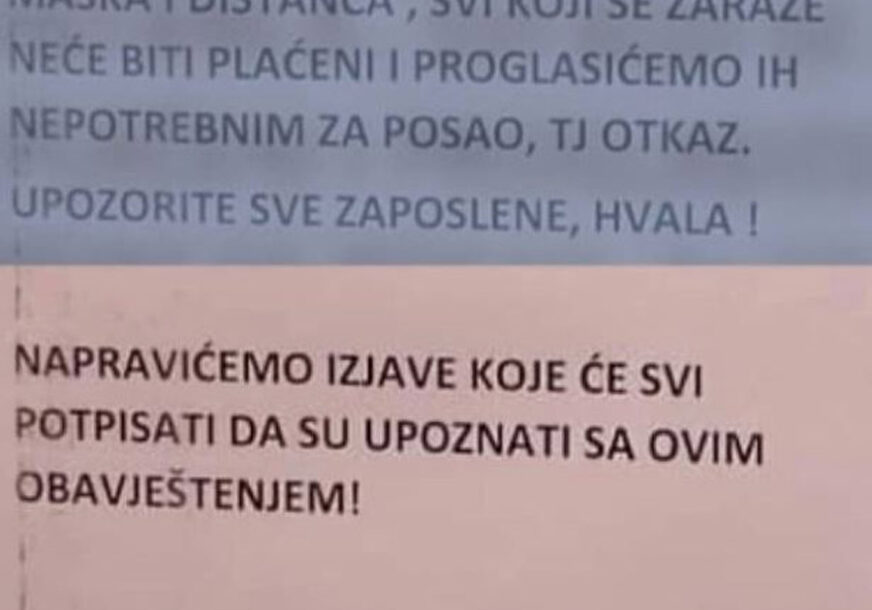 "KO SE ZARAZI KORONOM DOBIĆE OTKAZ" Šokantno upozorenje radnicima marketa u Banjaluci