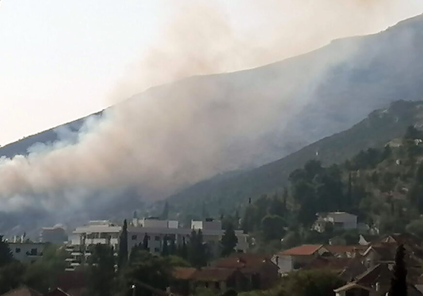 NEPRISTUPAČAN TEREN NAJVEĆI PROBLEM Požar u blizini Trebinja još uvijek aktivan, vjetar brzo širi plamen