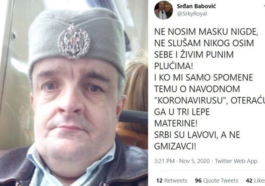 "MASKU NE NOSIM, SRBI SU LAVOVI, NE GMIZAVCI" Srđanova objava na Tviteru izazvala je lavinu reakcija (FOTO)