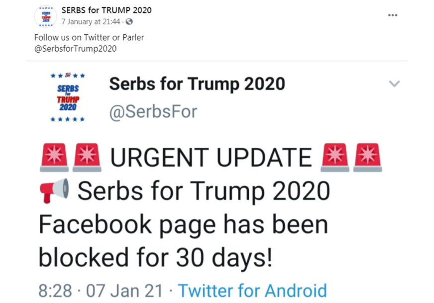 KRŠILI STANDARDE Fejsbuk privremeno blokirao stranicu Srbi za Trampa