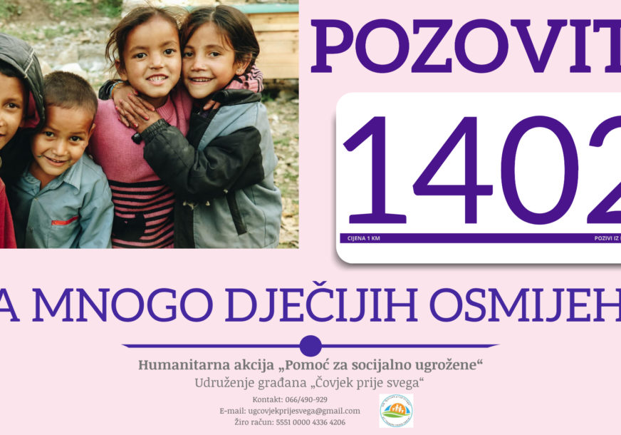 Pozovimo humanitarni broj 1402: Pomozimo u nabavci knjiga, pribora i zimske odjeće sa djecu iz socijalno ugroženih porodica