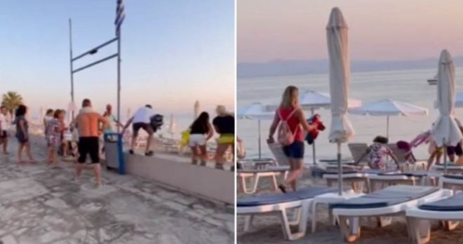 Desant Srba na ležaljke: Na plaži u Grčkoj nastao opšti haos, žena PALA NA GLAVU (VIDEO)