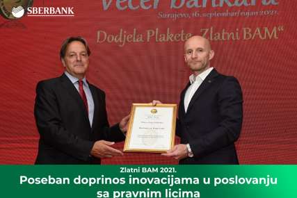 Sberbank a.d. Banjaluka dobitnik nagrade Zlatni BAM za 2021. u kategoriji „Poseban doprinos inovacijama u poslovanju sa pravnim licima“