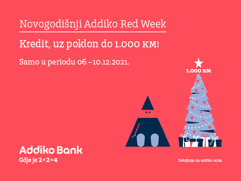 U Addiko banci Nova godina dolazi ranije: Uz poklon do 1.000 KM za svaki realizovan gotovinski kredit