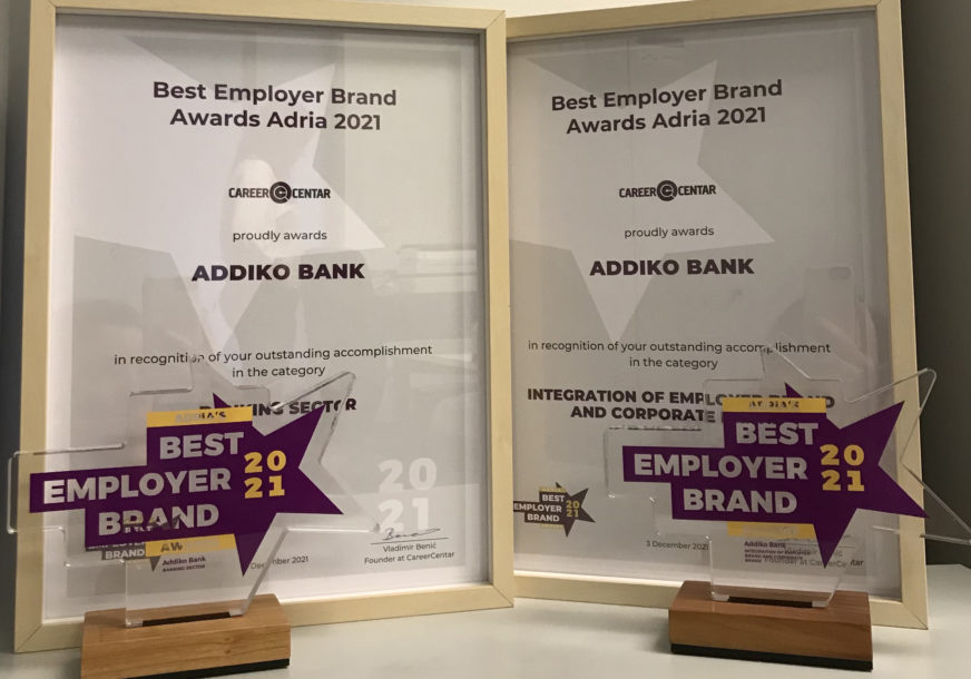Addiko banka osvojila dvije Best Employer Brand Awards Adria 2021 nagrade