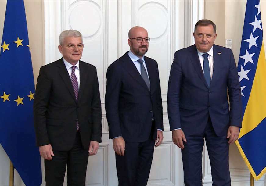Dočekali ga Dodik i Džaferović: Mišel stigao u Predsjedništvo BiH, sastanak u toku (FOTO)