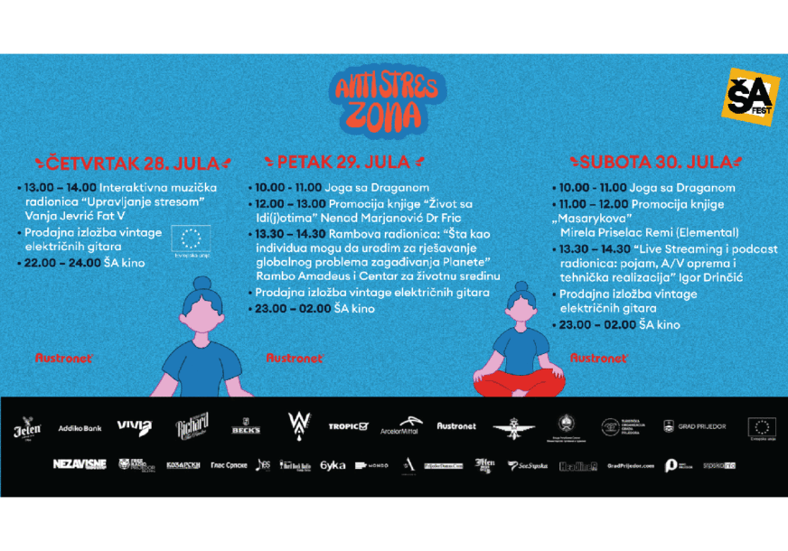 ŠA Fest antistres: Zona opuštanja uz Ramba, Remi, Dr Frica, muzičke i edukativne radionice, promocije, filmove i predavanja