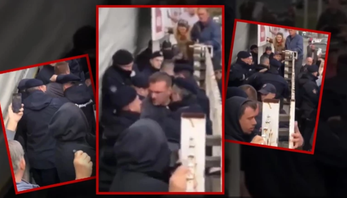 KORDON POLICIJE ISPRED AUTOSERVISA Vlasnik uhapšen nakon protesta, odbio da se iseli sa parcele  (VIDEO)
