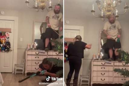 HAOS U KUĆI Žena pokušava istjerati pacova, a suprug vrišti na komodi s metlom u ruci (VIDEO)