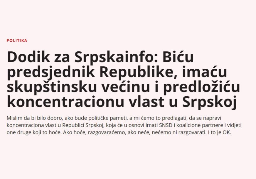 Intervju Milorada Dodika za Srpskainfo