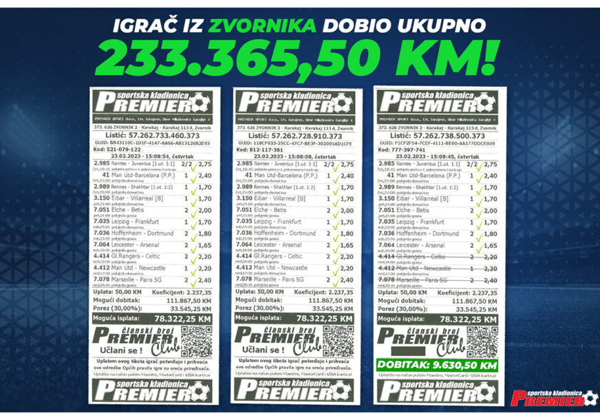Osvojili velike dobitke: Sreća se nasmiješila igračima Premier kladionice