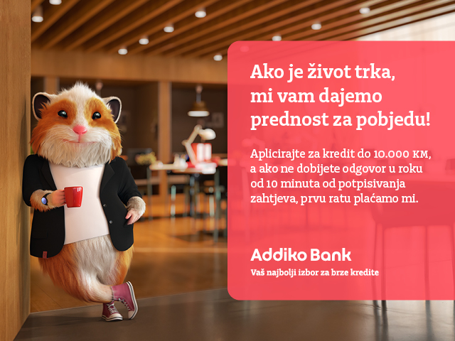 Addiko banka Banja Luka poklanja prvu ratu za kredit do 10.000 KM ukoliko na potpisan zahtjev za kredit ne odgovori u roku od 10 minuta