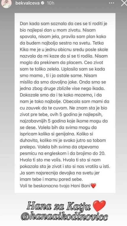 Poruka Nataše Bekvalac na Instagramu