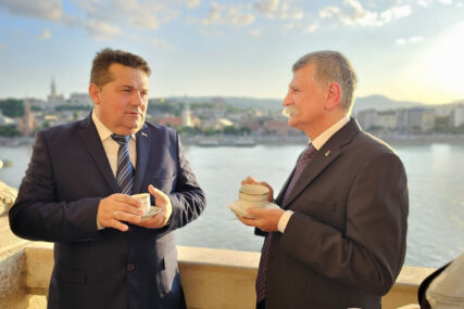 Predsjednik Narodne skupštine Republike Srpske Nenad Stevandić na sastanku sa predsjednikom parlamenta Mađarske Laslom Koverom u Budimpešti