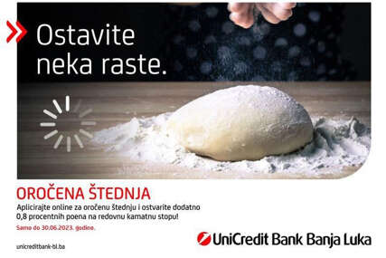 UniCredit Bank Banjaluka: Akcijska ponuda kamatnih stopa na oročenu štednju produžena do kraja juna