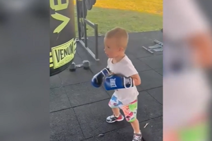 Mali Željko nosi rukavice i udara u džak: Veljko uči sina kako se boksuje i ne skriva ponos (VIDEO)