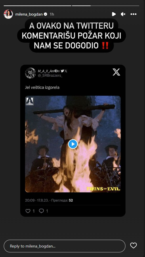 Milena Popović objavila na Instagramu užasne poruke nakon što joj je izgorio stan