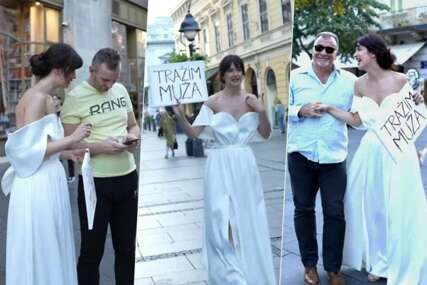 Reakcije su urnebesne, a evo šta su joj dobacivali: Milena centrom grada šetala u vjenčanici s natpisom "tražim muža" (VIDEO)