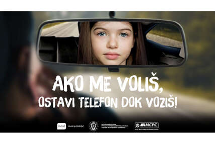 plakat za kampanju "Ako me voliš, ostavi telefon dok voziš"