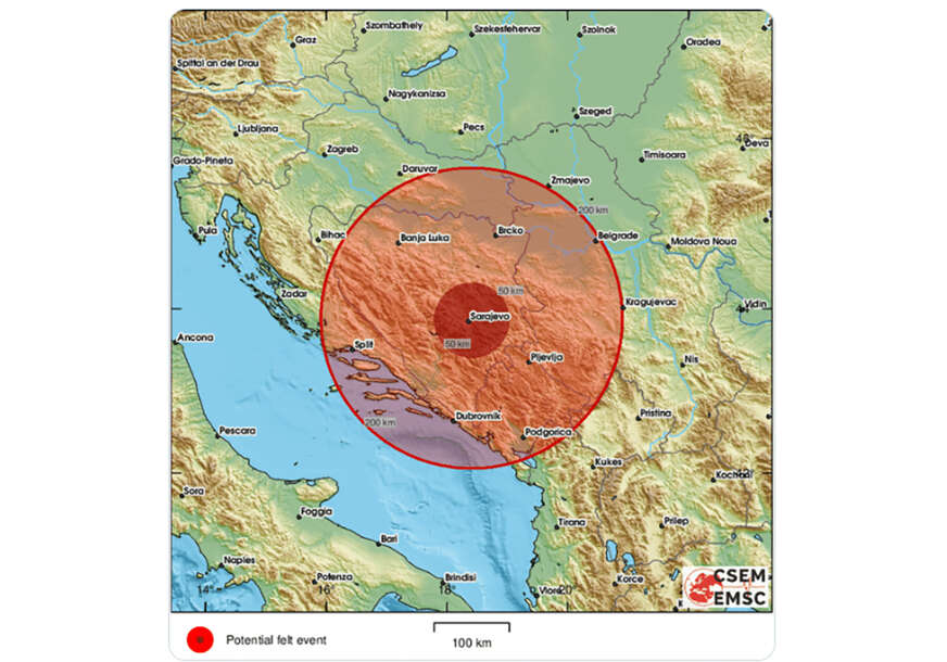 mapa zemljotresa sa epicentrom u Sarajevu