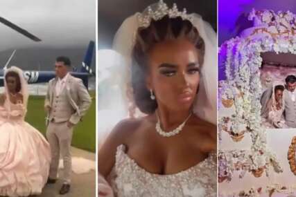 (VIDEO) Kažu da je ovo vjenčanje najveći kič ikada viđen: Kočija kao bundeva, helikopter, a najveći hit je torta u koju su mladenci ušli