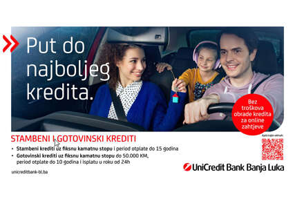 Uz UniCredit banku Banjaluka do najboljeg kredita: Akcijska ponuda gotovinskih i stambenih kredita sa fiksnom kamatnom stopom, bez troškova obrade za onlajn zahtjeve