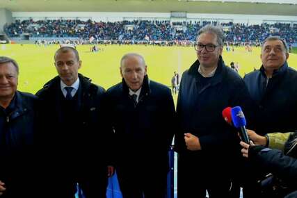(FOTO) „Ovo je Zaječar, niste u Londonu“ Dodik sa Čeferinom i Vučićem na otvaranju stadiona vrijednog skoro 30 miliona evra