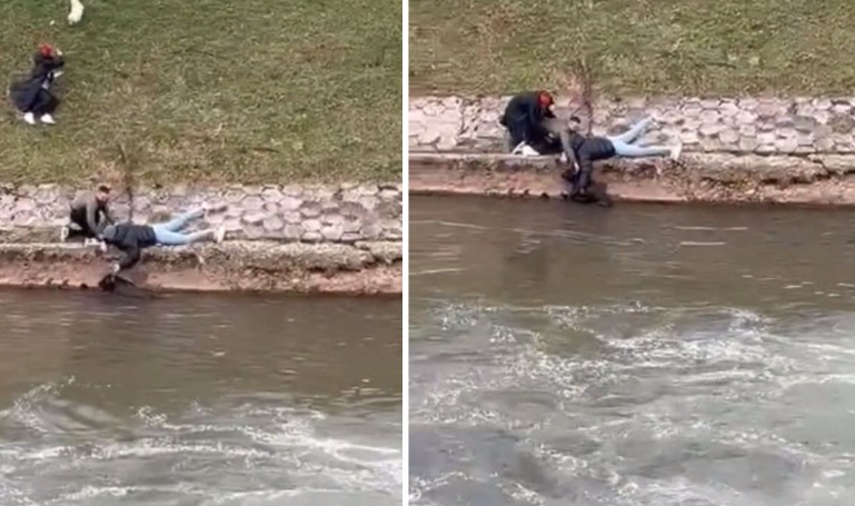 (VIDEO) "BRAVO MOMCI" Hrabri mladići iz Sarajeva spasli psa koji je upao u hladnu Miljacku