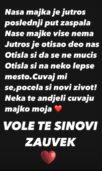 objava Lazara Jeremića nakon smrti majke