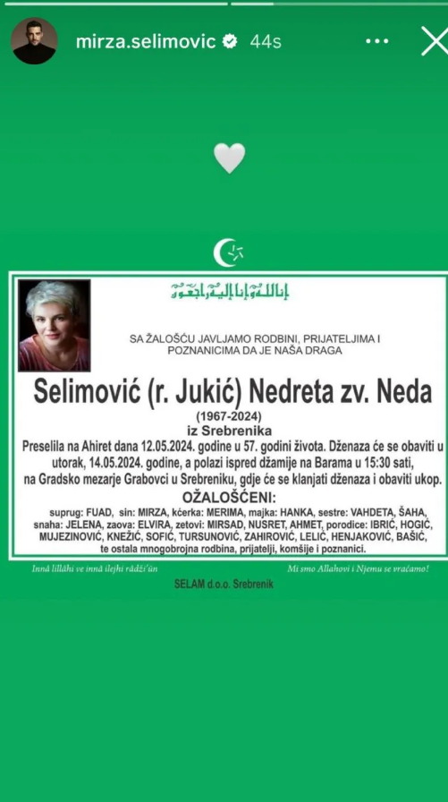 Mirza Selimović, objava
