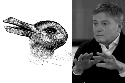 Dragan Stojković i skica patke (ili zeca)