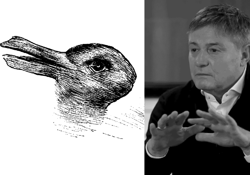 Dragan Stojković i skica patke (ili zeca)