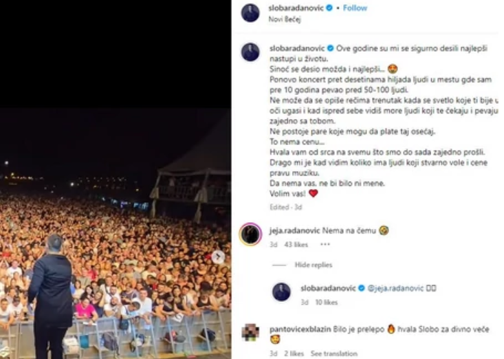 FOTO: INSTAGRAM/SLOBARADANOVIC / SCREENSHOT