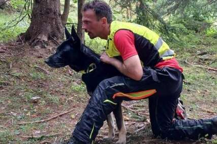 (FOTO) "MOŽE ZAMIJENITI I DO 30 LJUDI" Pas Zara stigao iz Hrvatske da pomaže u potrazi za nestalima u Jablanici