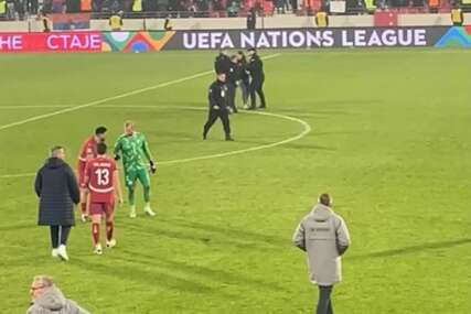 (VIDEO) SKANDAL NAKON MEČA Navijač Srbije uletio na teren, obezbjeđenje odmah reagovalo
