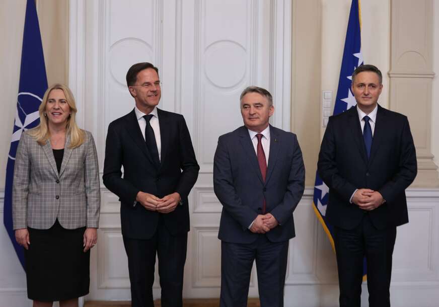 (FOTO) SASTANAK S PRVIM ČOVJEKOM NATO Cvijanovićeva, Komšić i Bećirović dočekali Marka Rutea u Predsjedništvu BiH
