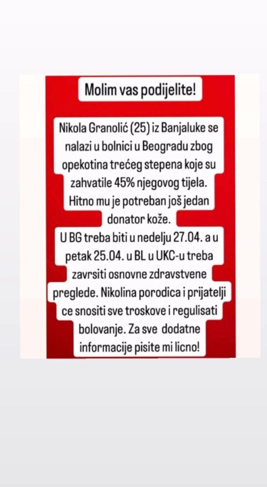 apel za pomoć Nikola Granolić