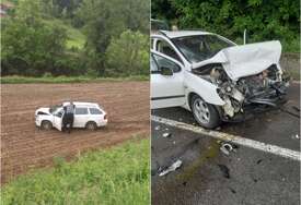 Auto završilo na njivi: U saobraćajnoj nesreći povrijeđene 3 osobe, SAOBRAĆAJ OBUSTAVLJEN