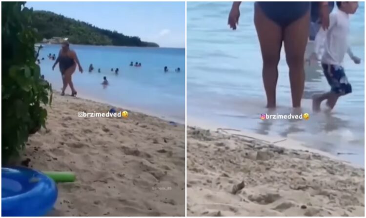 Žena hoda u štiklama po pijesku