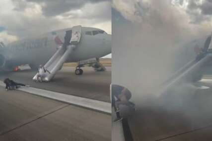 (VIDEO) DIM KULJA NA SVE STRANE, PUTNICI PADAJU PO PISTI Zapalio se avion, dramatična situacija na aerodromu